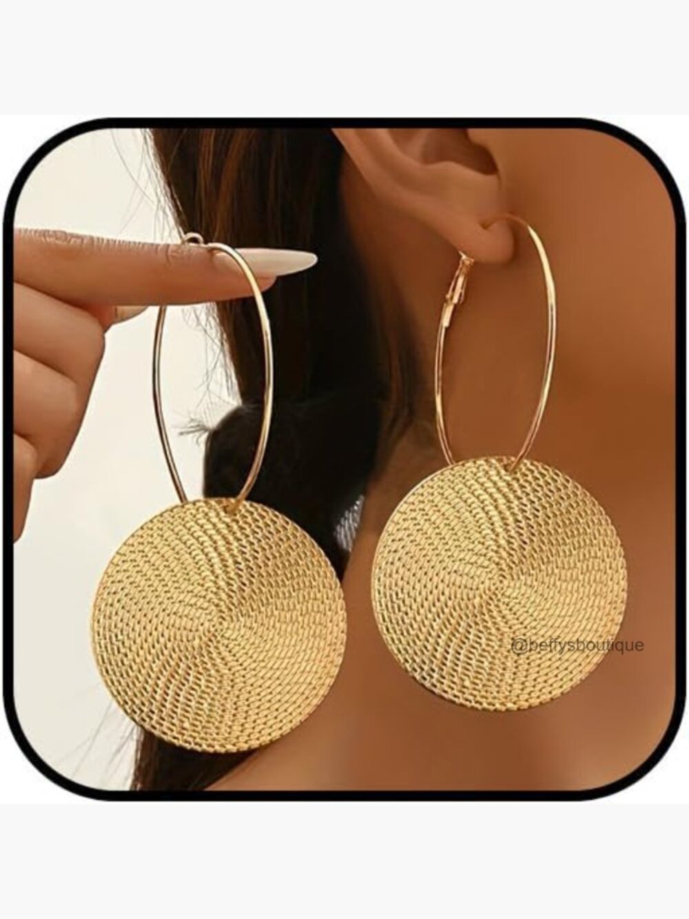 Gold Hammered Disc Dangle Earrings Chunky Statement Coin Boho Hoop Jewelry